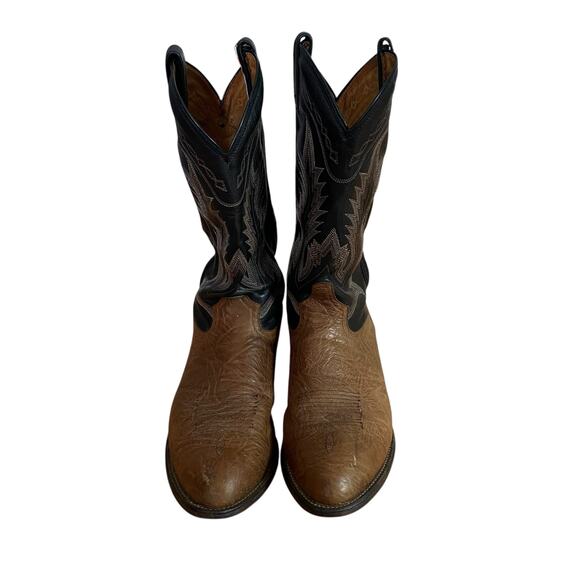 Tony Lama Brown & Black Leather Cowboy Boots Mens 11 D Western Rodeo 6171 - Picture 3 of 10